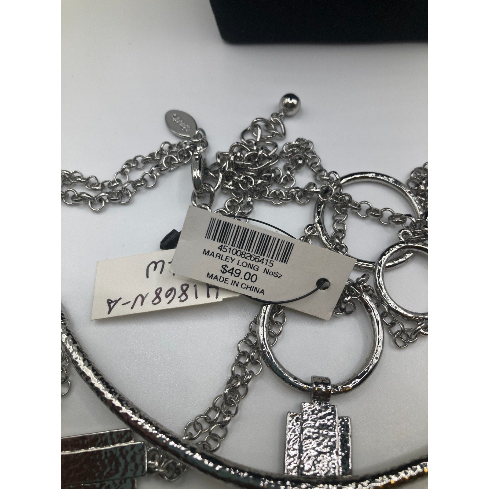 CHICO'S Hammered Silver Tone Geometric Two-Tiered Layered 16" Statement Necklace